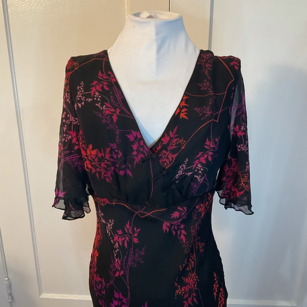Vintage Dark Romance Whimsigoth Floral Silk Midi Dress Size 6 - Picture 5 of 6